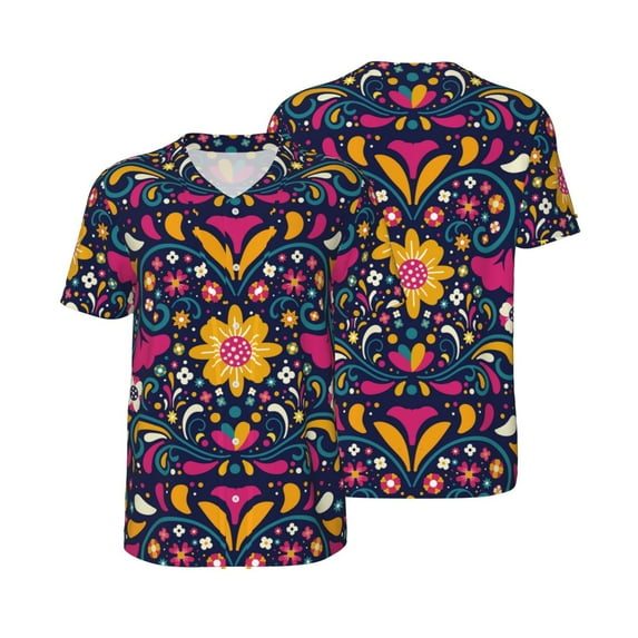 Balery Cinco De Mayo Floral Baseball Jersey for Men Casual Button Down Shirts Short Sleeve Active Team Sports Uniform-XX-Large