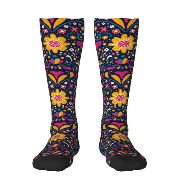Balery Cinco De Mayo Floral Printed Novelty Socks Men's Women's Crew Socks Sports Socks Knee High Socks Cotton Socks Quirky and Cool Socks