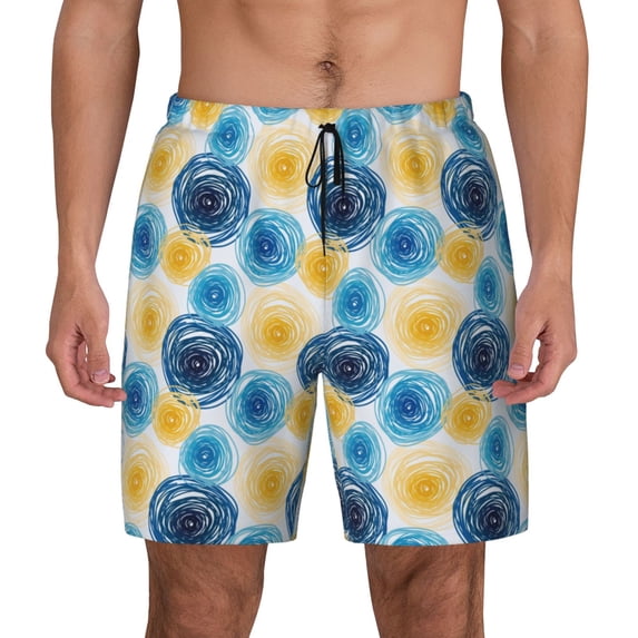 Balery Circular Mens Swim Trunks Swim Shorts for Men Quick Dry Inseam Beach Shorts with Compression Liner Pocket-Medium