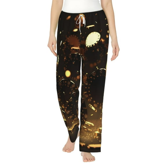 Balery Classical Golden Casino print Women's Pajama Pants,Ultra Lightweight Pjs,Lounge Pant-Small