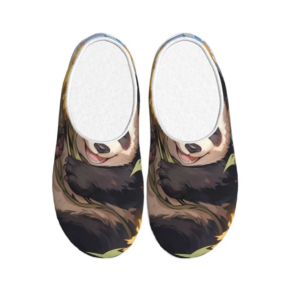 Balery Clear Sky Cute Sunflower Panda Pattern Women's Fuzzy Memory Foam Slippers Fluffy Winter House Shoes Indoor and Outdoor-35/36