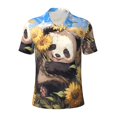 thumbnail image 1 of Balery Clear Sky Cute Sunflower Panda Printed Men’s Short Sleeve Polo Shirt, Midweight Men's Shirt,Golf Polo shirts -XX-Large, 1 of 8