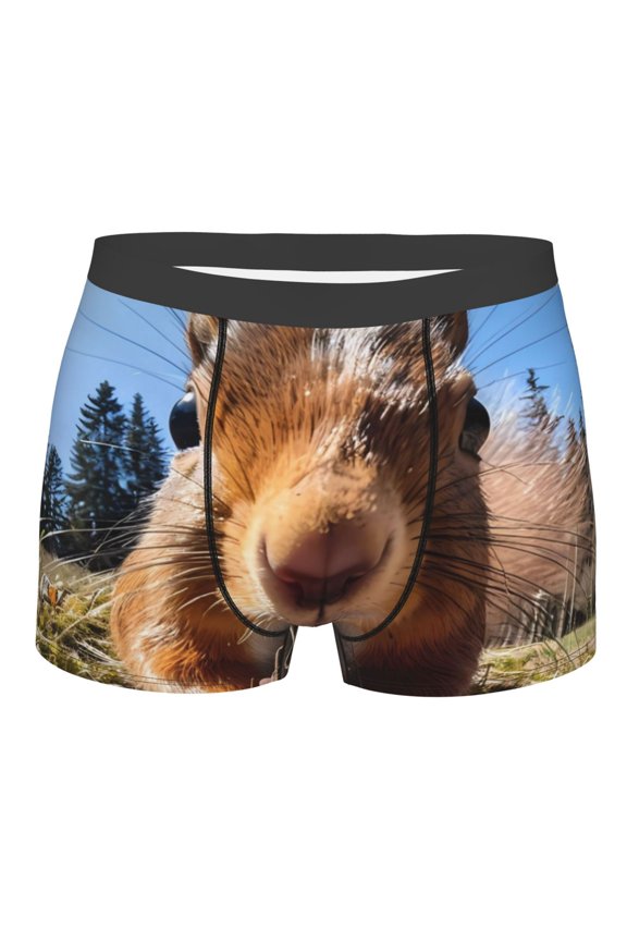 Close-Up Curious Squirrel Men's Boxer Briefs, Soft and Breathable Cotton Underwear with nylon Waistband-Medium