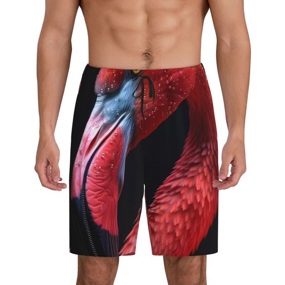 Balery Closeup Red Flamingo Portrait Men's Cotton Knit Pajama Shorts Waistband & Pockets,Short Pajama Pants-Small