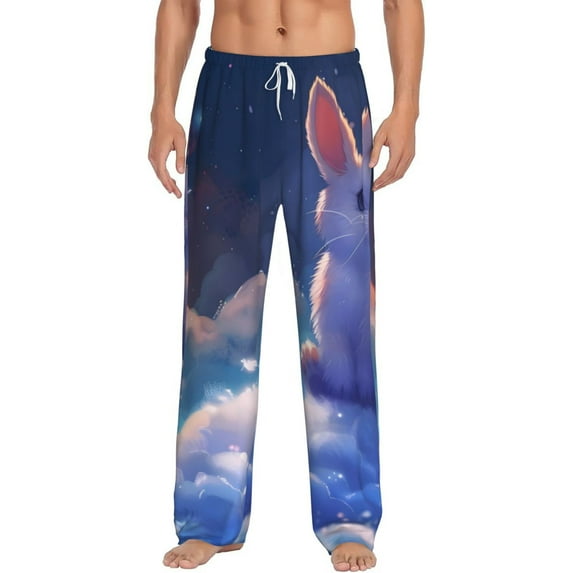 Balery Cloud Cute Rabbit print Men's Pajama Pants,Ultra Lightweight Pjs,Lounge Pant-Medium