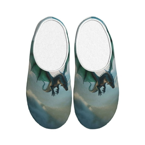 Balery Cloud Sky Green Dragon Pattern Women's Fuzzy Memory Foam Slippers Fluffy Winter House Shoes Indoor and Outdoor-35/36