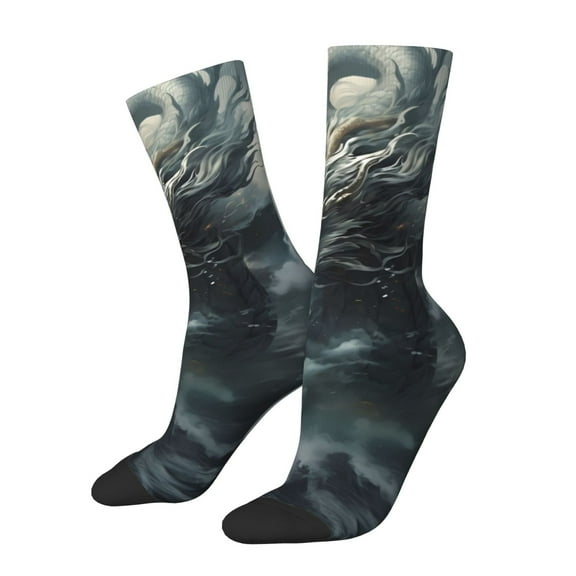 Balery Cloud White Dragon Pattern Crew Socks Unisex– Soft & Breathable Socks for Men & Women, One-Size Fits Most (US 5-11), Comfortable & Durable for Daily Wear