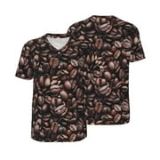 Balery Coffee Bean Baseball Jersey for Men Casual Button Down Shirts Short Sleeve Active Team Sports Uniform-4X-Large