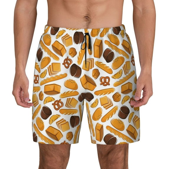 Balery Coffee Bun Hot Dog Mens Swim Trunks Swim Shorts for Men Quick Dry Inseam Beach Shorts with Compression Liner Pocket-Small