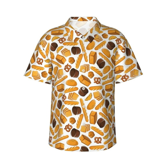 Balery Coffee Bun Hot Dog Print Men's Hawaiian Shirts Short Sleeve Beach Shirt Relaxed Fit Vacation Button Down Shirts-