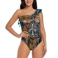 thumbnail image 1 of Balery Coffee-Drinking Skull One Shoulder Swimsuits for Women Ruffle Swimsuits Tummy Control One Shoulder Bathing Suits-X-Large, 1 of 8