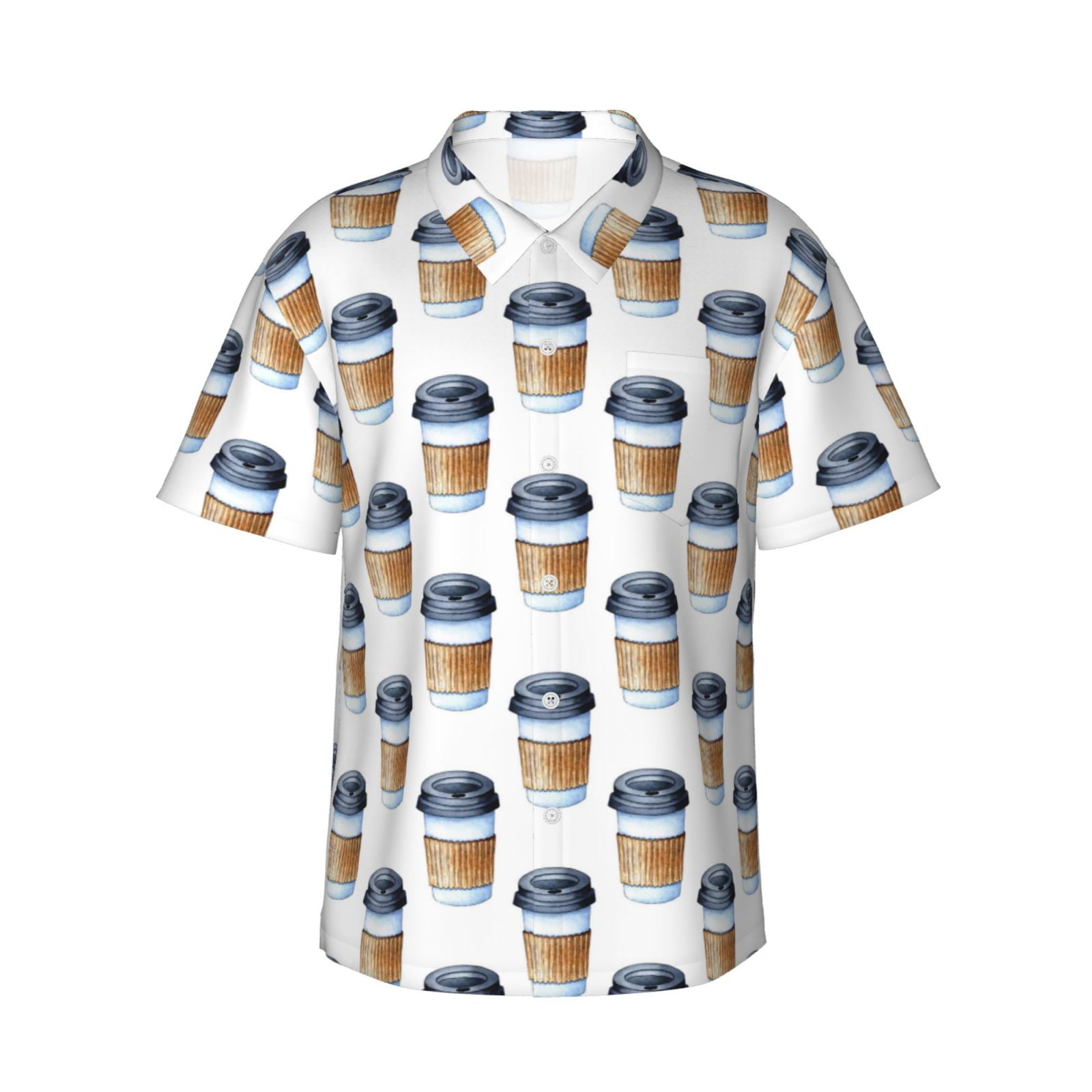 Balery Coffee To Go Pattern Print Men's Hawaiian Shirts Short Sleeve ...