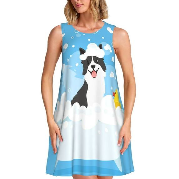 Balery Collie in Bathtub Pattern Women’s Summer Dresses – Loose Sleeveless Sundress, Casual and Comfortable Beach Dress for Hot Days