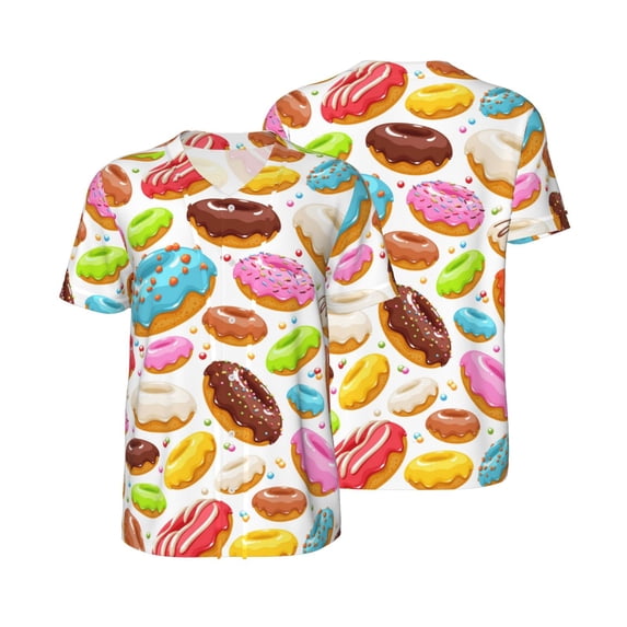 Balery Color Donut Baseball Jersey for Men Casual Button Down Shirts Short Sleeve Active Team Sports Uniform-Medium