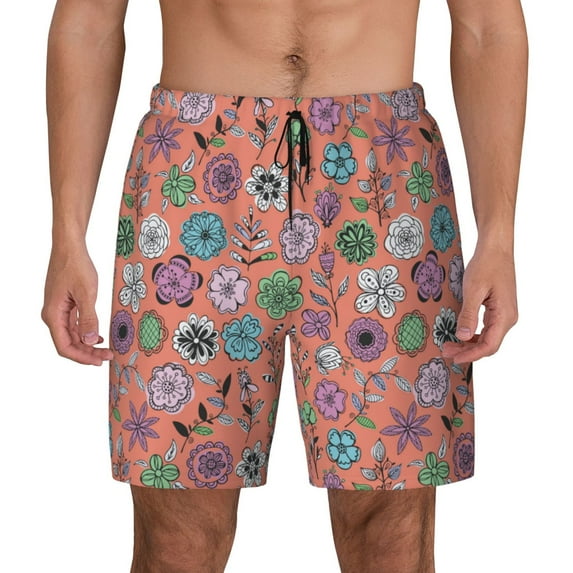 Balery Color Flowers Mens Swim Trunks Swim Shorts for Men Quick Dry Inseam Beach Shorts with Compression Liner Pocket-