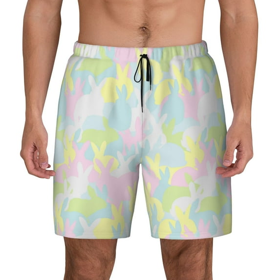 Balery Color Rabbit Mens Swim Trunks Swim Shorts for Men Quick Dry Inseam Beach Shorts with Compression Liner Pocket-Large