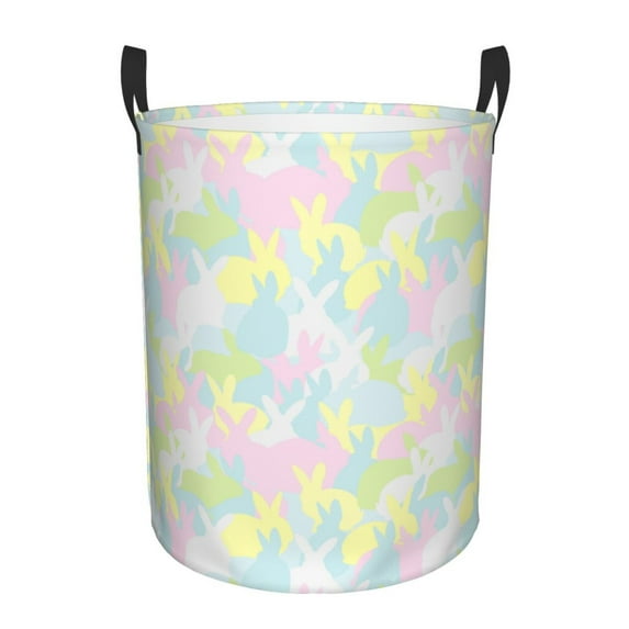 Balery Color Rabbit Round Laundry Basket with Handles Waterproof Freestanding Laundry Hamper for Clothes Toys in the Dorm and Family-Small