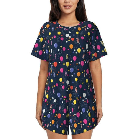 Balery Colored Balloons Pattern Womens Pajama Sets 2 Piece Soft Short Sleeve Top and Shorts Sleepwear Round Neck Pjs Lounge Set with Pockets-4X-Large