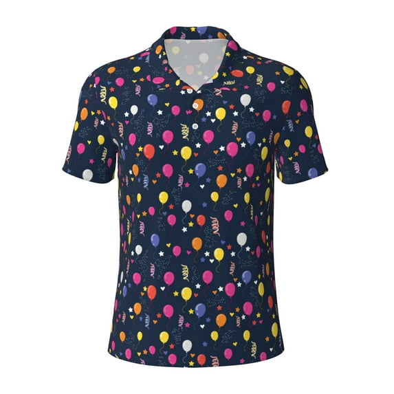 Balery Colored Balloons Printed Men’s Short Sleeve Polo Shirt, Midweight Men's Shirt,Golf Polo shirts -Large