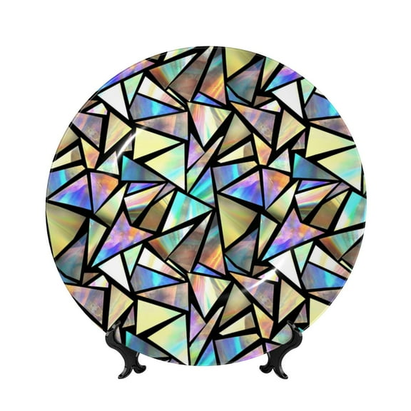 Balery Colored Glass Print Bone China Decorative Plate Ceramic Dinner Plates Art Crafts with Display Stand-6in