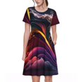 thumbnail image 1 of Balery Colorful Abstract Wave Motion Pattern Womens Dresses Loose Short sleeve Sundresses Swimsuit Coverup 2025 Summer Casual Dress for Women - A-Line Swing Dress, 1 of 6