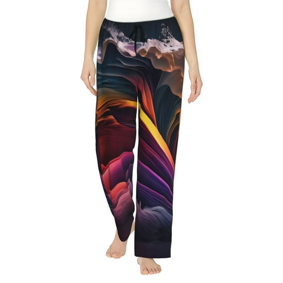 Balery Colorful Abstract Wave Motion print Women's Pajama Pants,Ultra Lightweight Pjs,Lounge Pant-Medium