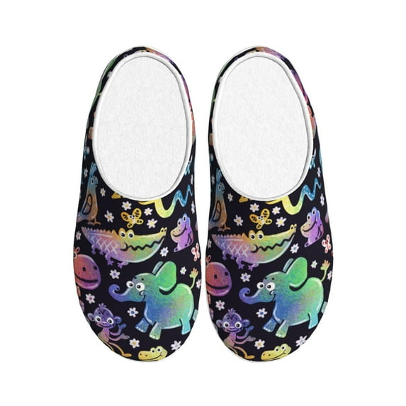 Balery Colorful Animals Pattern Women's Fuzzy Memory Foam Slippers Fluffy Winter House Shoes Indoor and Outdoor-44/45