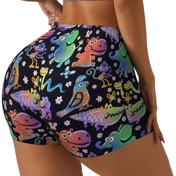 Balery Colorful Animals Printed Workout Shorts for Women Seamless Scrunch Short Gym Yoga Running Sport Active Exercise Fitness Shorts-Large