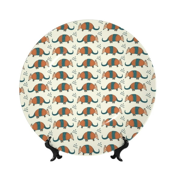 Balery Colorful Armadillos Print Bone China Decorative Plate Ceramic Dinner Plates Art Crafts with Display Stand-10in
