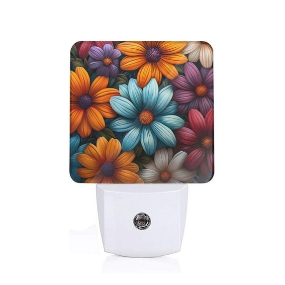 Balery Colorful Blooming Flowers Pattern LED Night Light with Automatic Sensor Plug in Night Light with Dusk-to-Dawn Light Sensor LED Nightlight 0.5W-EU