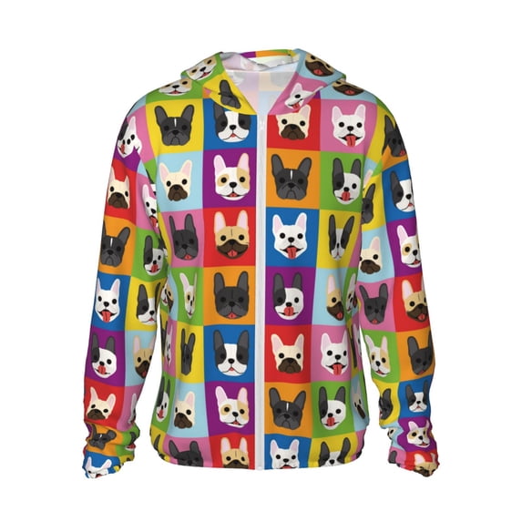 Balery Colorful Bulldog Men's Women's UPF 50+ Sun Protection Lightweight Hoodie Performance Long Sleeve Shirt for Fishing Running-X-Large