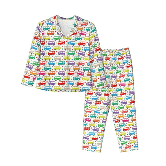Balery Colorful Bus Pattern Pajama Sets for Women Long Sleeve 2 Piece Sleepwear Loungewear Sets Soft PJ's with Pockets Long Sleeve Comfy Pj Sets-Small