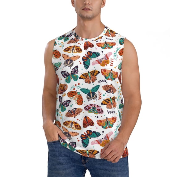 Balery Colorful Butterfly Men's Sleeveless Muscle Shirts Workout Tank Top, Moisture Wicking, Odor Protection-Medium