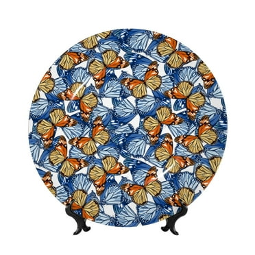 Balery Colorful Butterfly1 Print Bone China Decorative Plate Ceramic Dinner Plates Art Crafts with Display Stand-8in