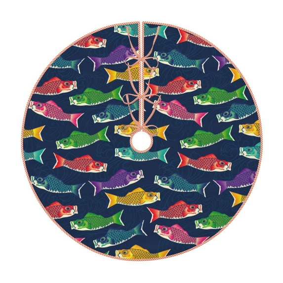 Balery Colorful Carp Streamer 1 Printed Christmas Tree Skirt , Merry Christmas Party Christmas Tree Decoration,Adjustable Tree Skirt-30"