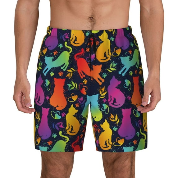 Balery Colorful Cats Mens Swim Trunks Swim Shorts for Men Quick Dry Inseam Beach Shorts with Compression Liner Pocket-Large