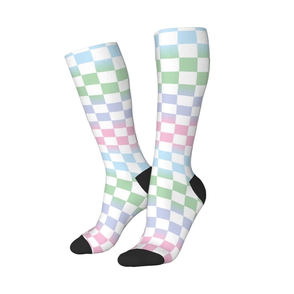 Balery Colorful Checkerboard Printed Novelty Socks Men's Women's Crew Socks Sports Socks Knee High Socks Cotton Socks Quirky and Cool Socks