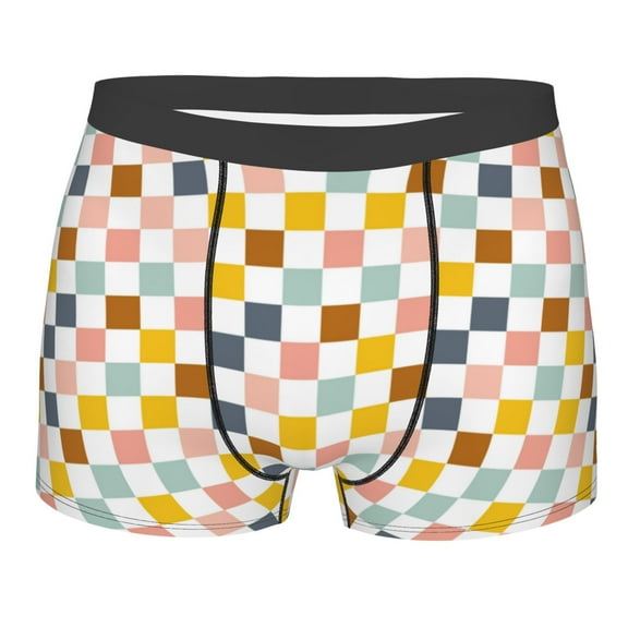 Balery Colorful Checkered 1 Men's Boxer Briefs, Soft and Breathable Cotton Underwear with nylon Waistband-Large