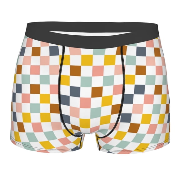Balery Colorful Checkered 1 Men's Boxer Briefs, Soft and Breathable Cotton Underwear with nylon Waistband-Medium