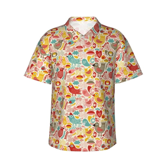 Balery Colorful Chicken Print Men's Hawaiian Shirts Short Sleeve Beach Shirt Relaxed Fit Vacation Button Down Shirts-Large