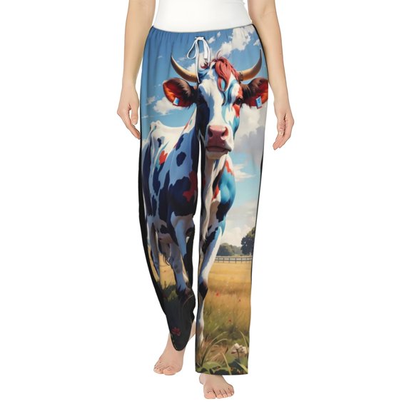 Balery Colorful Cow Pasture print Women's Pajama Pants,Ultra Lightweight Pjs,Lounge Pant-Medium