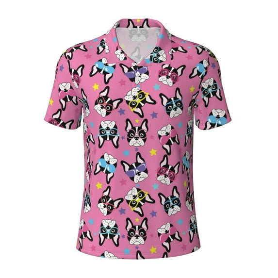 Balery Colorful Cute French Bulldog Printed Men’s Short Sleeve Polo Shirt, Midweight Men's Shirt,Golf Polo shirts -Medium