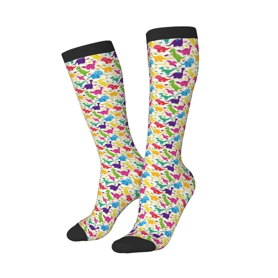 Balery Colorful Dinosaurs Printed Novelty Socks Men's Women's Crew Socks Sports Socks Knee High Socks Cotton Socks Quirky and Cool Socks