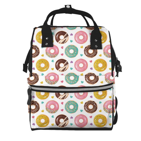 Balery Colorful Donuts Mummy Backpack - Waterproof Twill Canvas, Large Capacity Diaper Bag with Multiple Pockets and Adjustable Straps