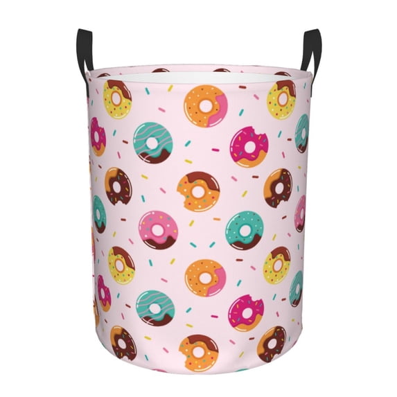 Balery Colorful Donuts Round Laundry Basket with Handles Waterproof Freestanding Laundry Hamper for Clothes Toys in the Dorm and Family-Medium