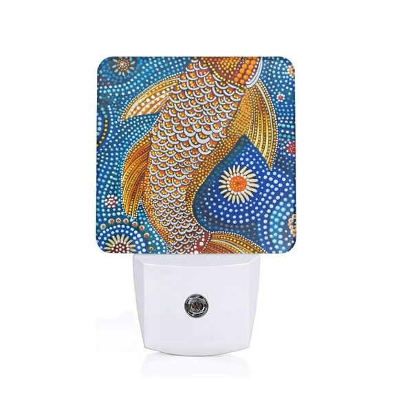 Balery Colorful Dot Art Fish Pattern LED Night Light with Automatic Sensor Plug in Night Light with Dusk-to-Dawn Light Sensor LED Nightlight 0.5W-US