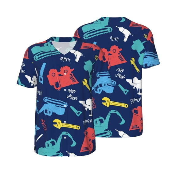 Balery Colorful Excavator Baseball Jersey for Men Casual Button Down Shirts Short Sleeve Active Team Sports Uniform-3X-Large