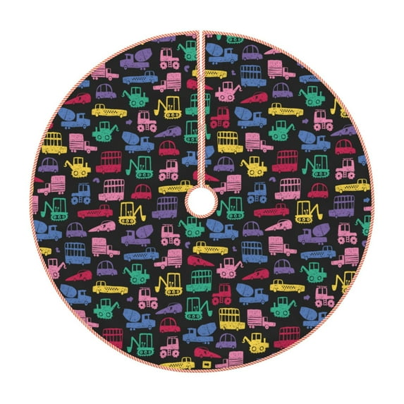 Balery Colorful Excavator Printed Christmas Tree Skirt , Merry Christmas Party Christmas Tree Decoration,Adjustable Tree Skirt-48"