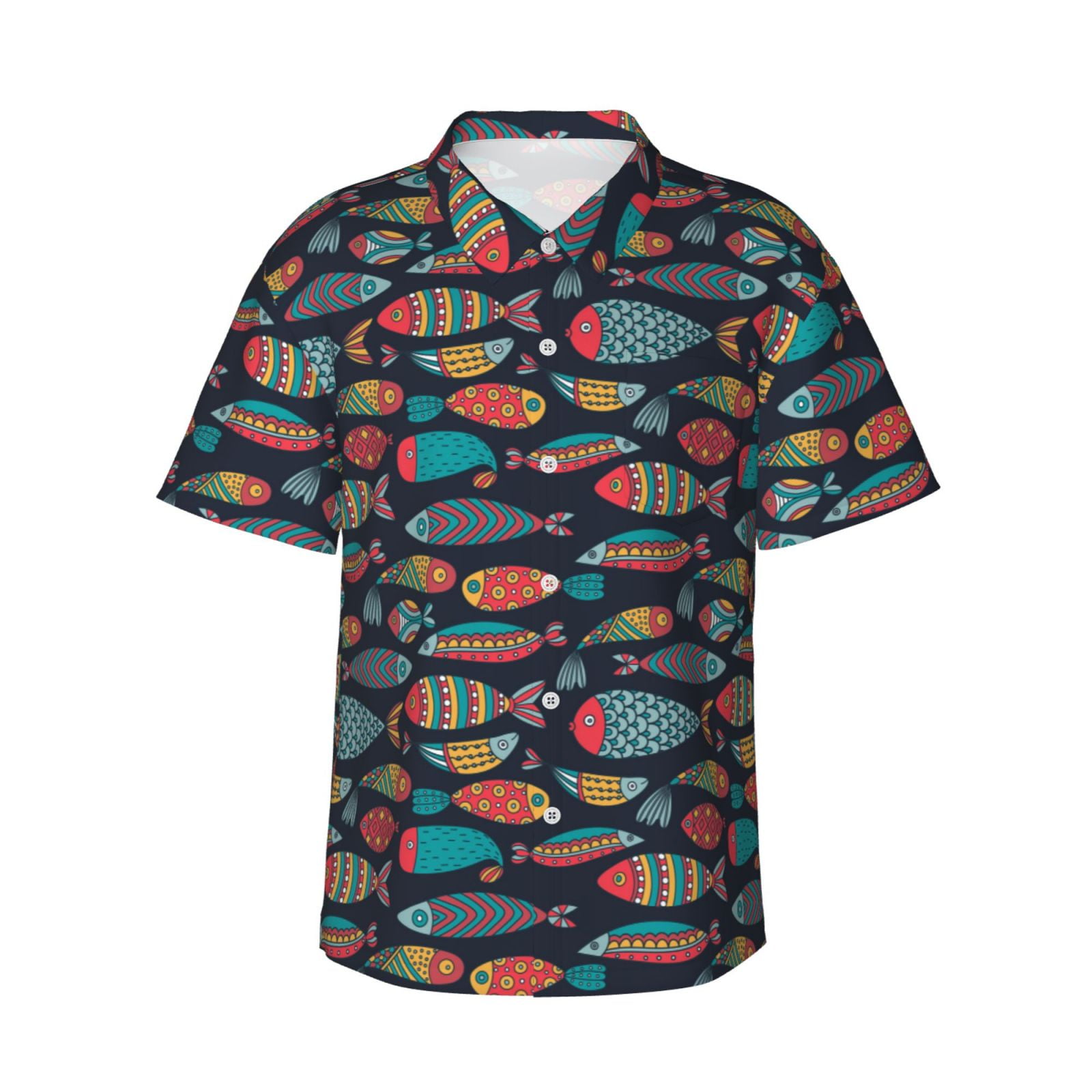 Balery Colorful Fish Print Men's Hawaiian Shirts Short Sleeve Beach