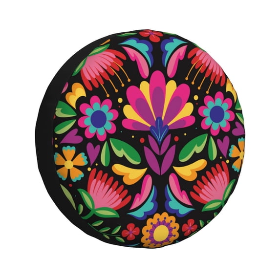 Balery Colorful Floral Embroidery Mexicantire Cover Waterproof Dust-Proof, Universal Spare Wheel Tire Cover For Trailer, Rv, Suv Truck And Vehicle Camper Accessories-17 Inch
